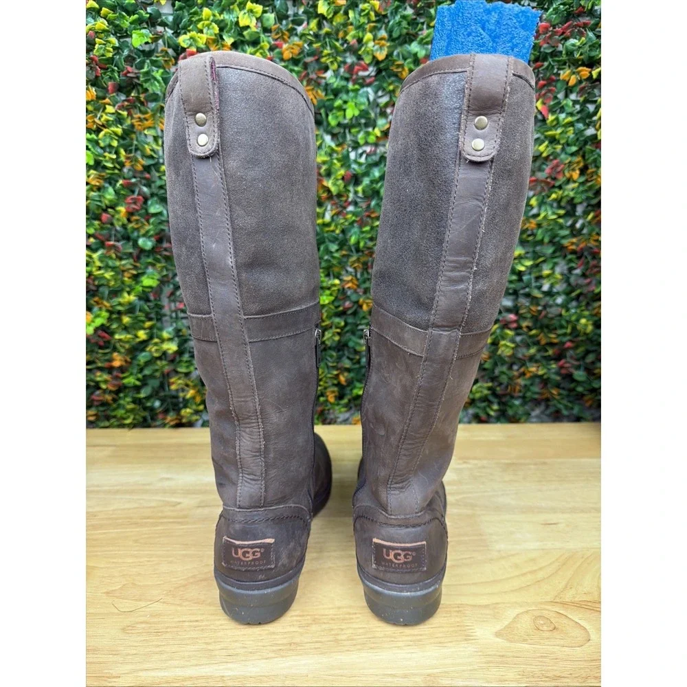 UGG ELSA Winter‎ WATERPROOF Boots Shoes Sherpa Interior Leather Brown Women's 9